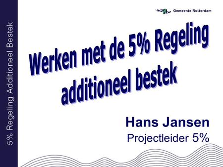 Hans Jansen Projectleider 5%.  Wat houdt het in?  Resultaten  Werkwijze projectleiding.