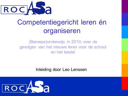 Competentiegericht leren én organiseren (Beroeps)onderwijs in 2010; over de gevolgen van het nieuwe leren voor de school en het bestel Inleiding door Leo.