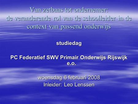 PC Federatief SWV Primair Onderwijs Rijswijk e.o.