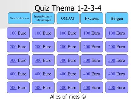 Quiz Thema Alles of niets  Excuses Belgen 100 Euro 100 Euro