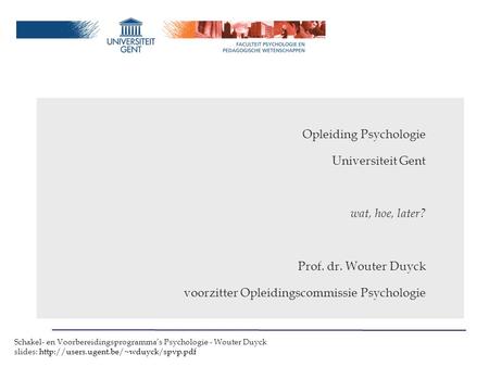 Opleiding Psychologie Universiteit Gent