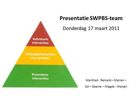 Presentatie SWPBS-team Donderdag 17 maart 2011 Manfred- Reinald – Marian – Ed – Geerte – Magda - Marjan.