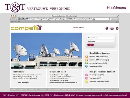 T&T - Postbus 1371 - 5602 BJ - Pastoriestraat 145 - 5612 EK – Eindhoven – (040) 2 43 43 00 -  - Hoofdmenu.