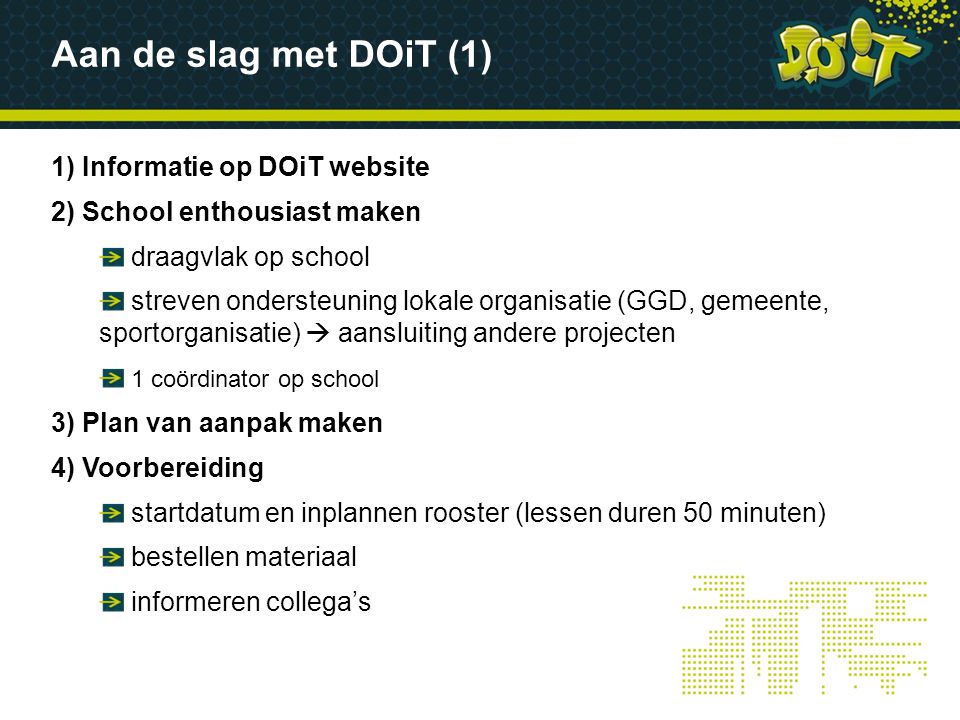 Aan de slag met DOiT (1) 1) Informatie op DOiT website