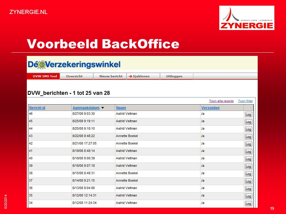 ZYNERGIE.NL Voorbeeld BackOffice 4/2/2017