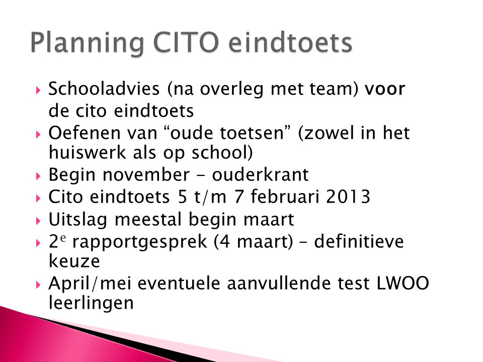 Planning CITO eindtoets