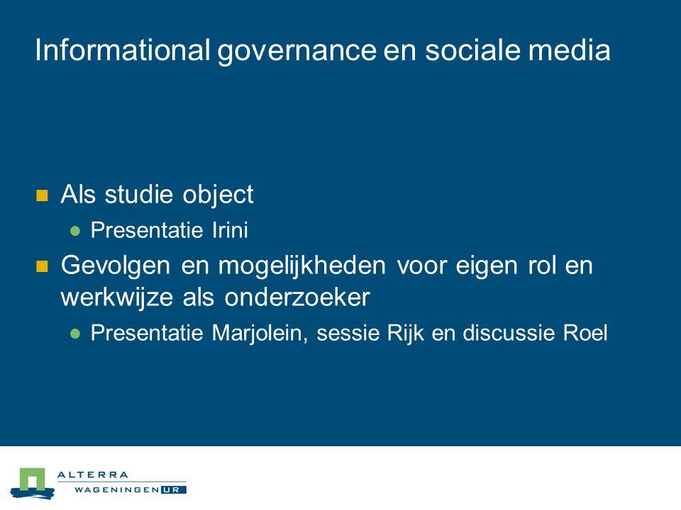 Informational governance en sociale media