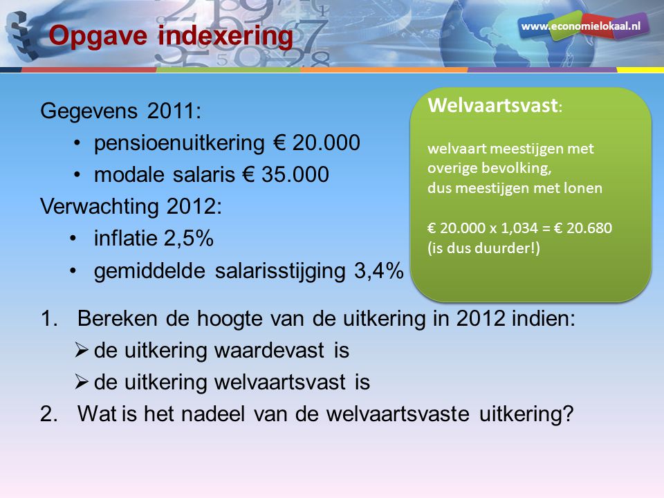Opgave indexering Welvaartsvast: Gegevens 2011: Waardevast: