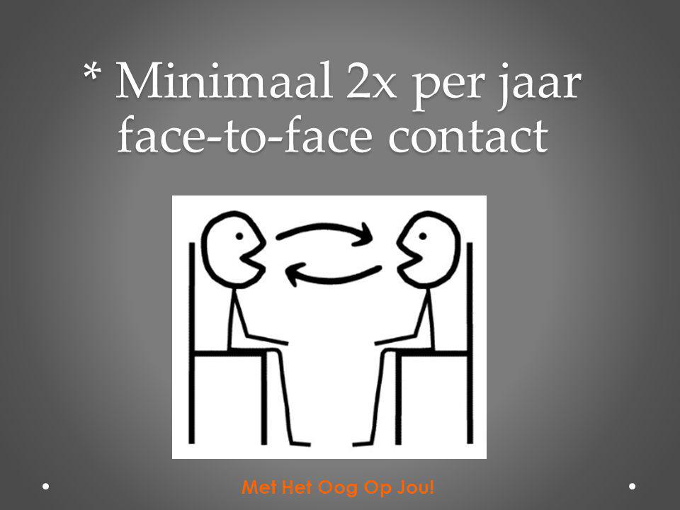 * Minimaal 2x per jaar face-to-face contact