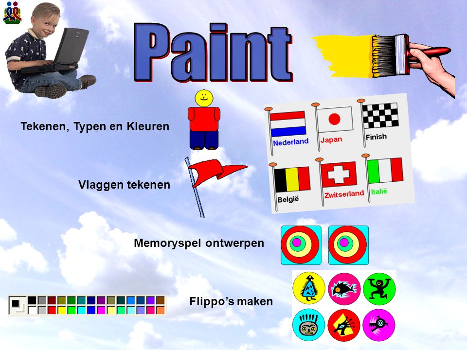 Paint Tekenen, Typen en Kleuren Vlaggen tekenen Memoryspel ontwerpen