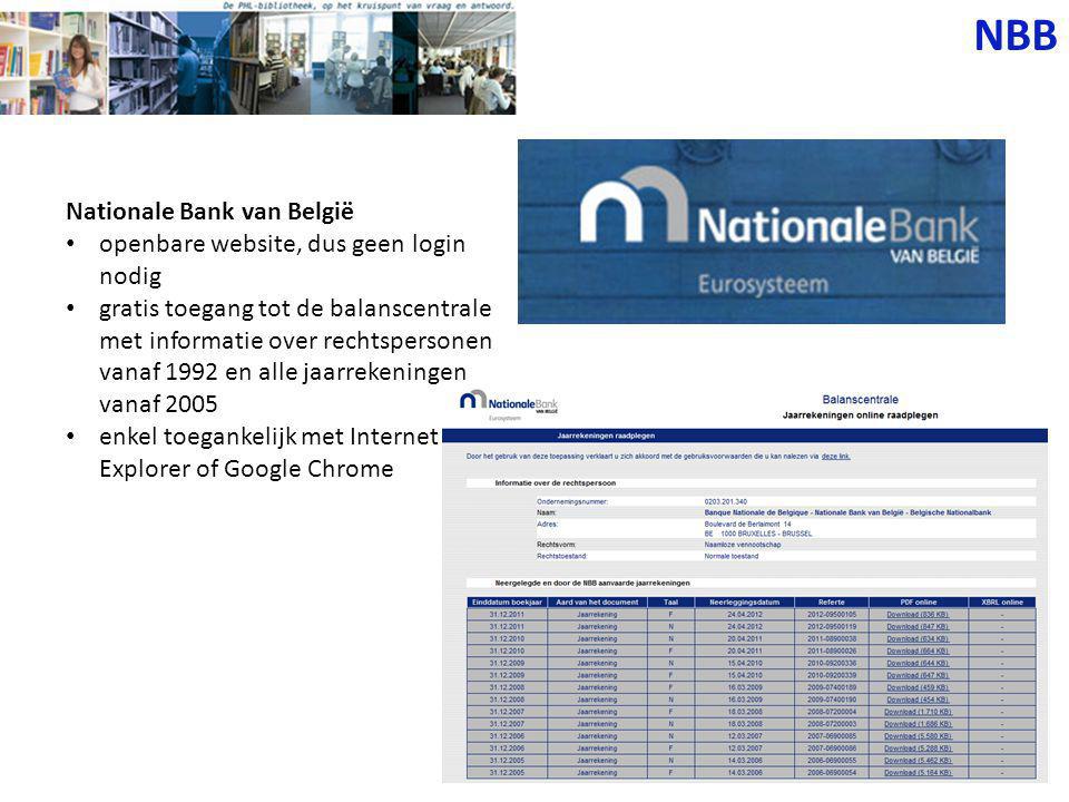 NBB Nationale Bank van België openbare website, dus geen login nodig