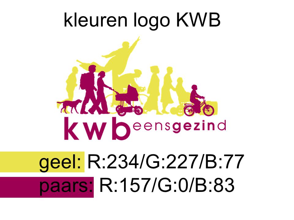kleuren logo KWB geel: R:234/G:227/B:77 paars: R:157/G:0/B:83