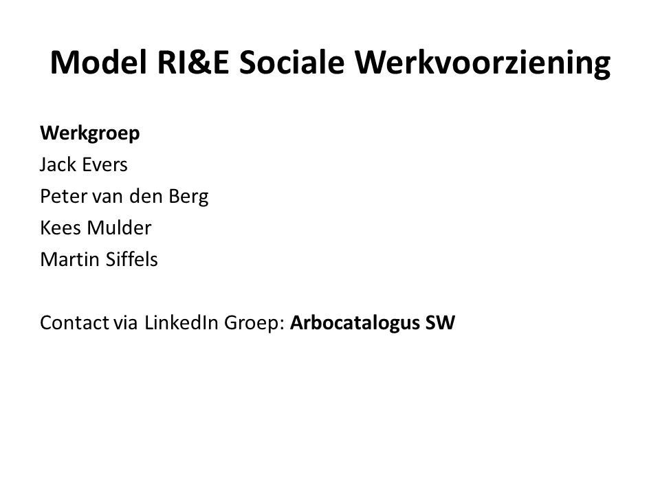 Model RI&E Sociale Werkvoorziening