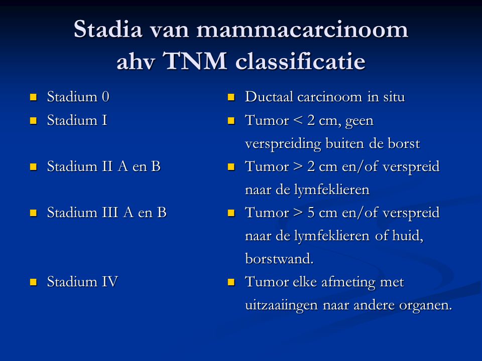 Stadia van mammacarcinoom ahv TNM classificatie