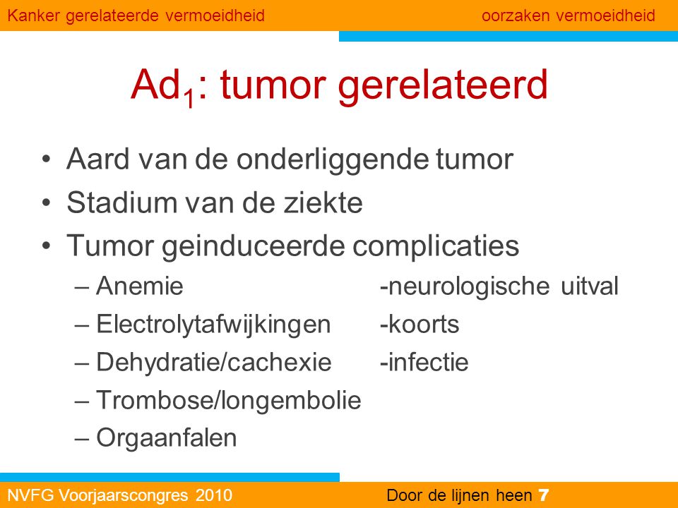 Ad1: tumor gerelateerd Aard van de onderliggende tumor