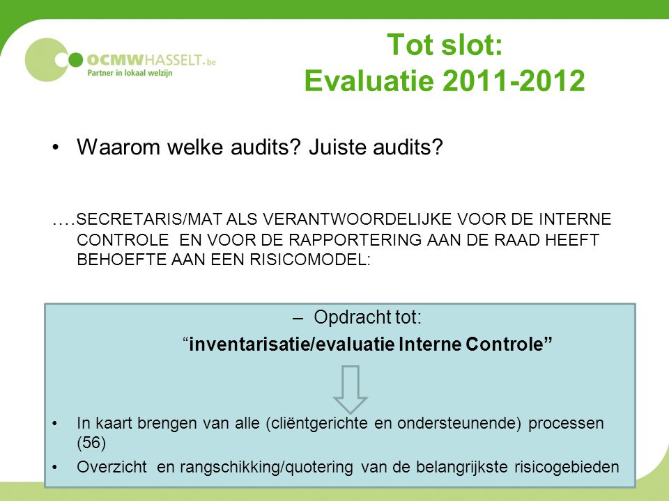 inventarisatie/evaluatie Interne Controle