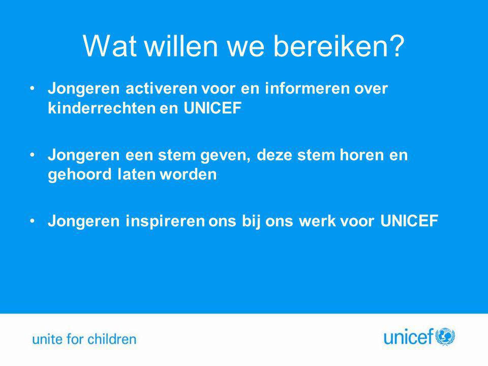 Wat willen we bereiken Jongeren activeren voor en informeren over kinderrechten en UNICEF.