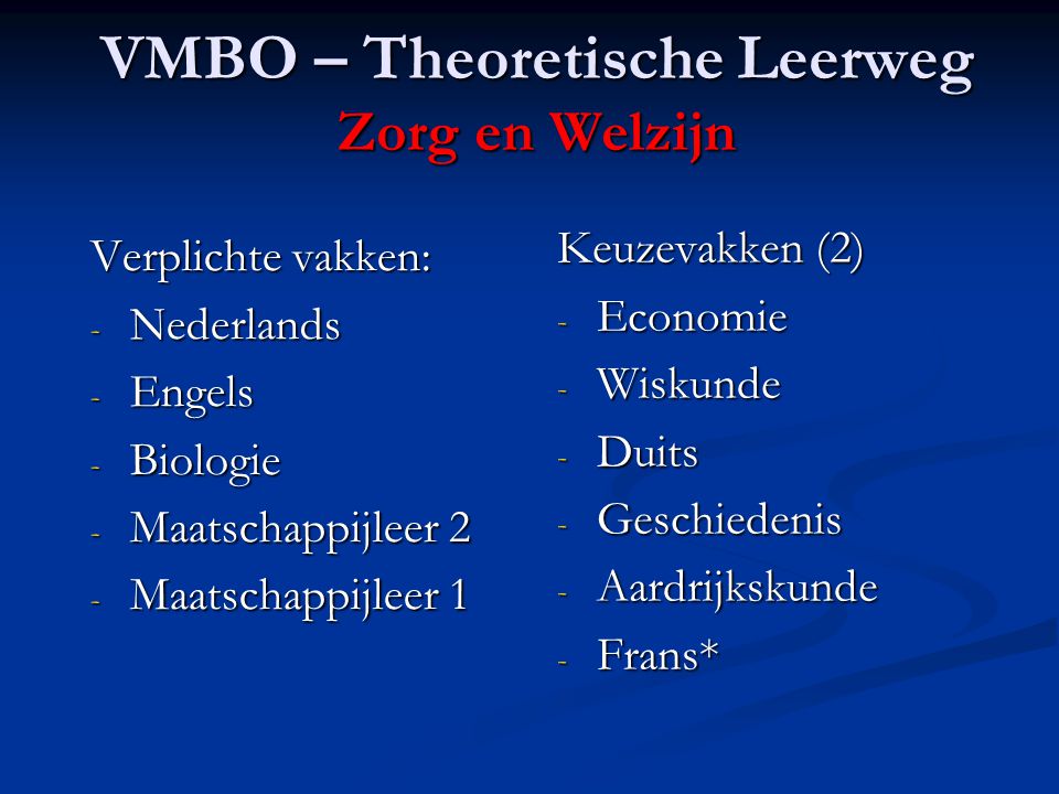 VMBO – Theoretische Leerweg Zorg en Welzijn