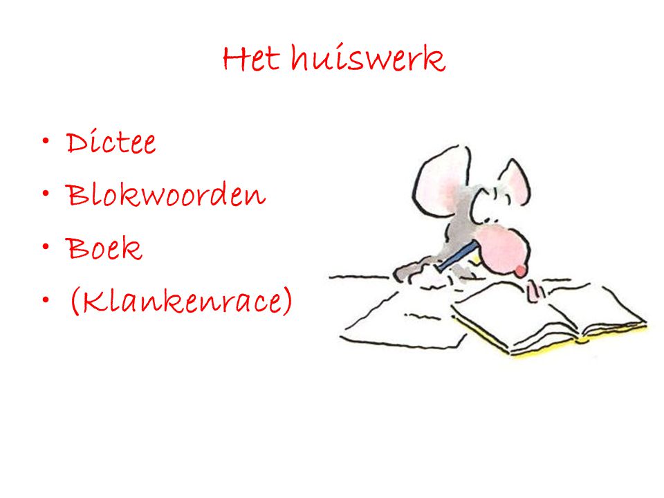Het huiswerk Dictee Blokwoorden Boek (Klankenrace)