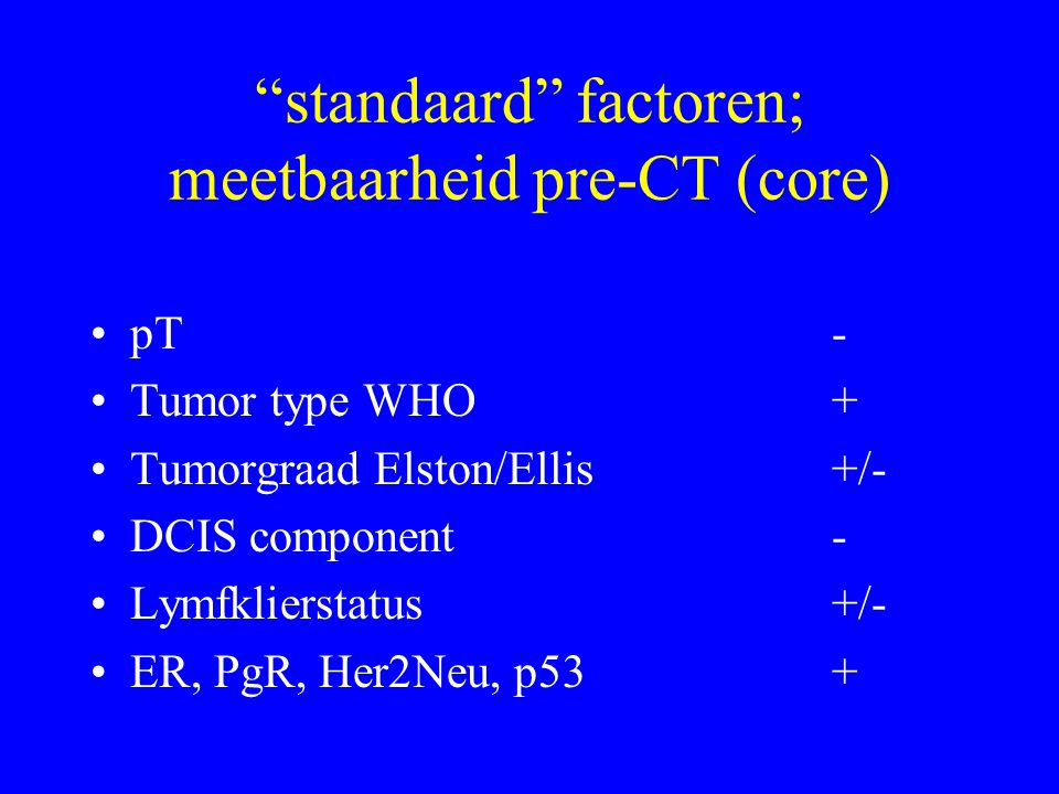 standaard factoren; meetbaarheid pre-CT (core)