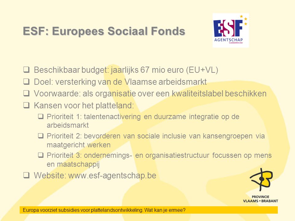 ESF: Europees Sociaal Fonds