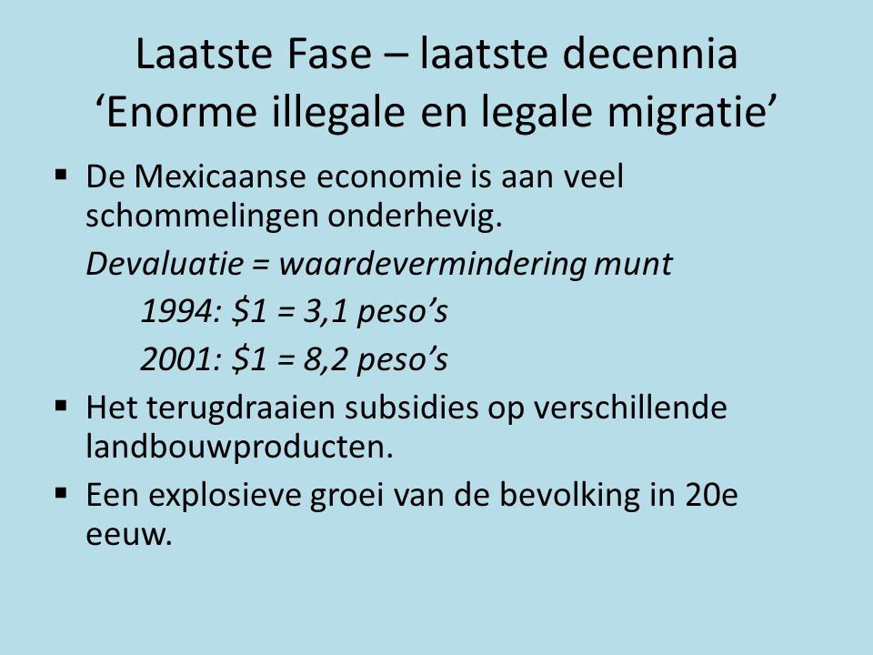 Laatste Fase – laatste decennia ‘Enorme illegale en legale migratie’
