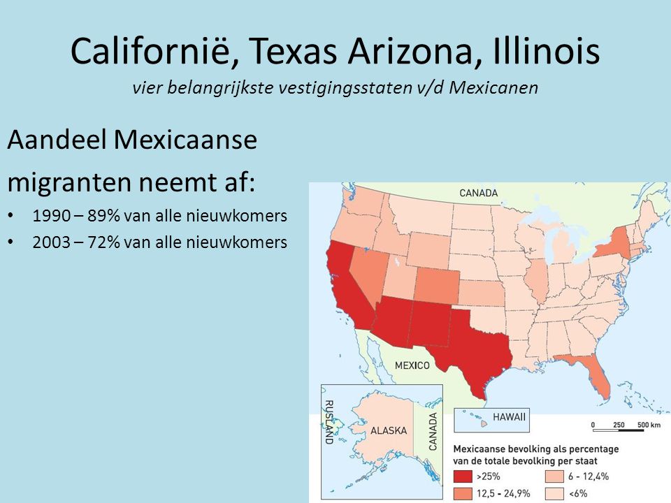 Californië, Texas Arizona, Illinois vier belangrijkste vestigingsstaten v/d Mexicanen