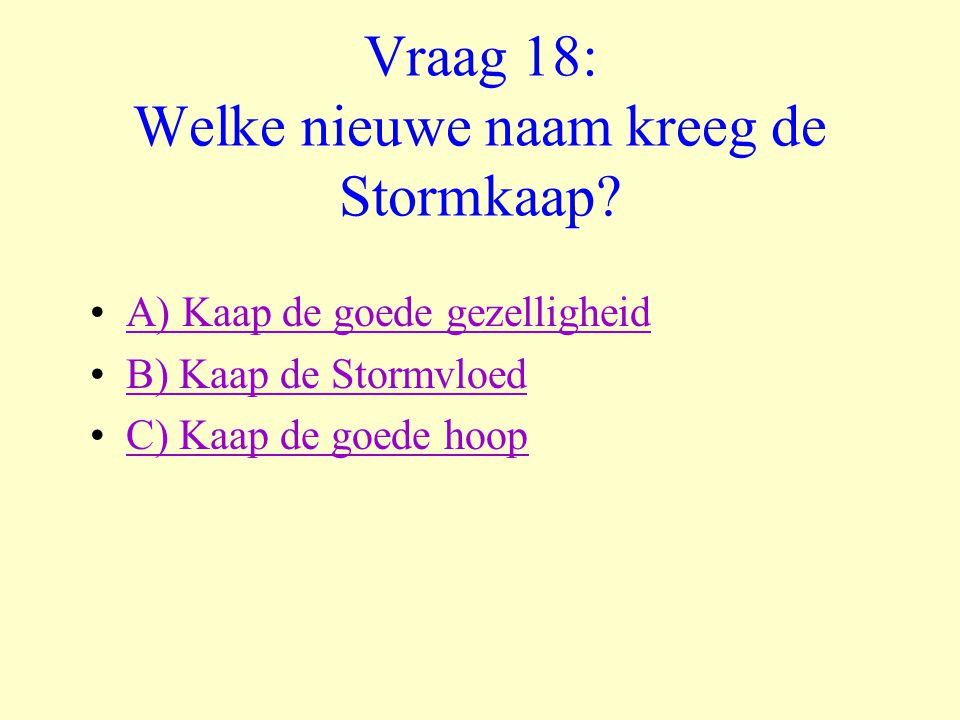 Vraag 18: Welke nieuwe naam kreeg de Stormkaap