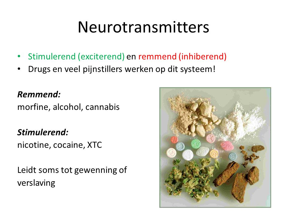 Neurotransmitters Stimulerend (exciterend) en remmend (inhiberend)
