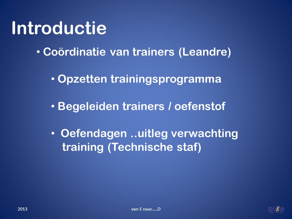 Introductie Coördinatie van trainers (Leandre)