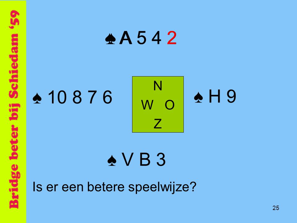 ♠ A ♠ A N W O Z ♠ ♠ H 9 ♠ V B 3 Is er een betere speelwijze 25