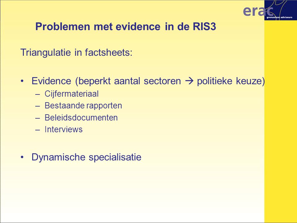 Problemen met evidence in de RIS3