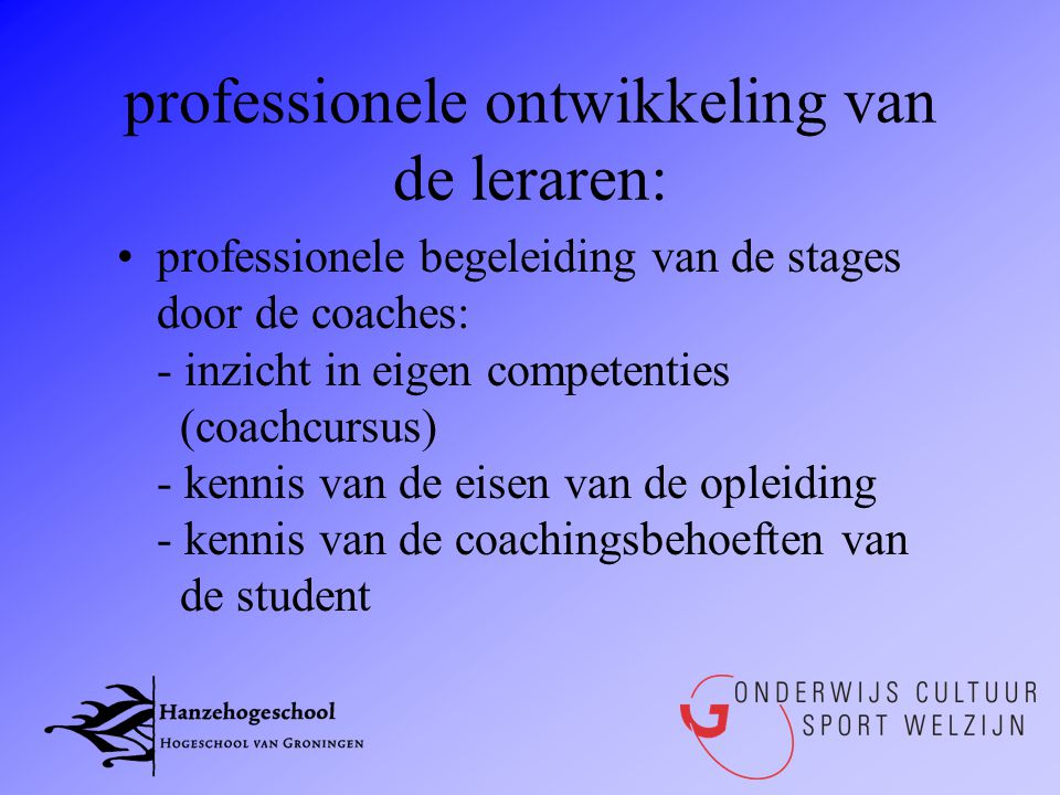 professionele ontwikkeling van de leraren: