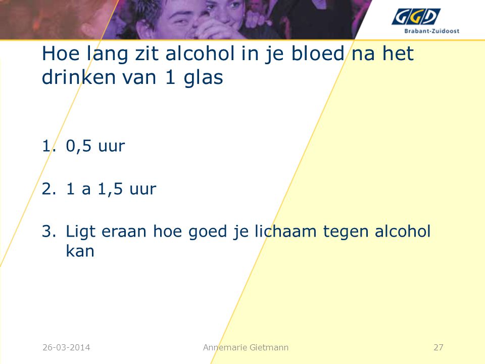 Hoe lang zit alcohol in je bloed na het drinken van 1 glas