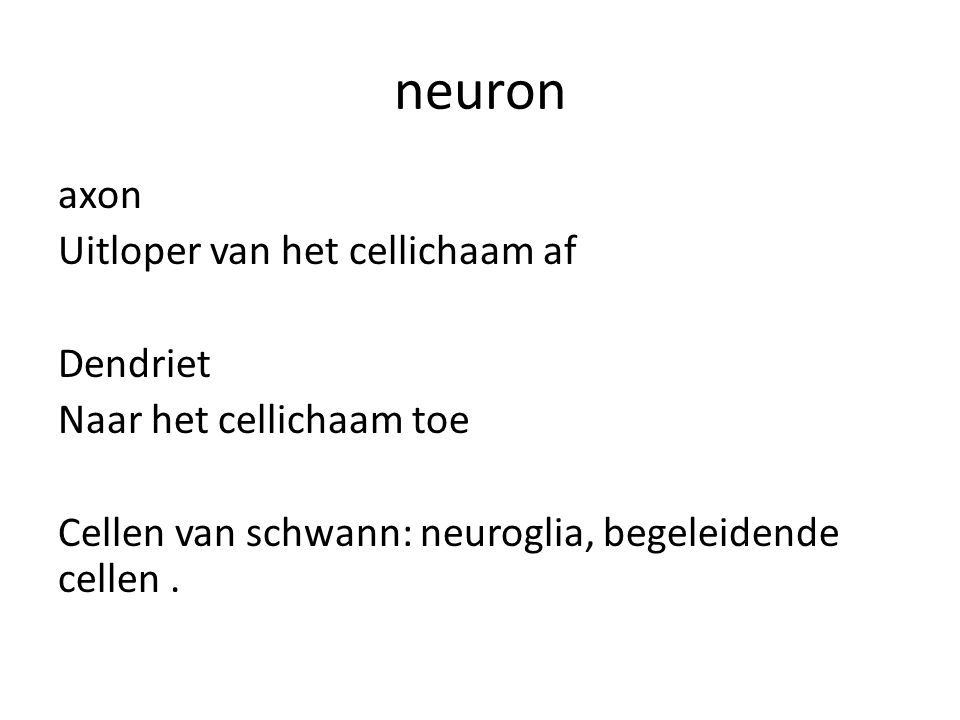 neuron axon Uitloper van het cellichaam af Dendriet