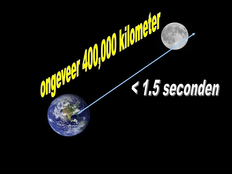 ongeveer 400,000 kilometer < 1.5 seconden