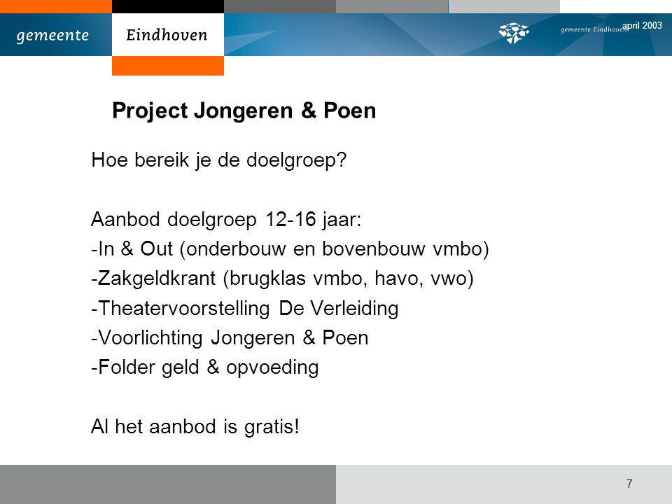 Project Jongeren & Poen