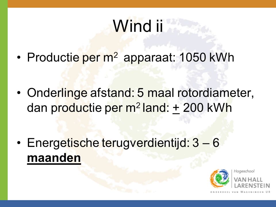 Wind ii Productie per m2 apparaat: 1050 kWh