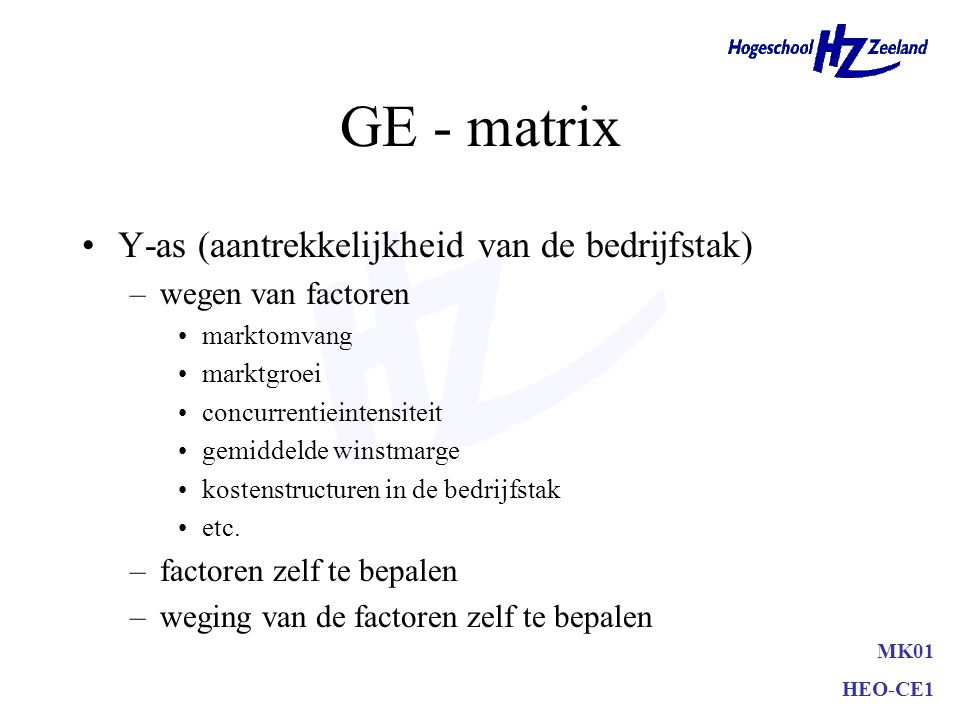 GE - matrix Y-as (aantrekkelijkheid van de bedrijfstak)