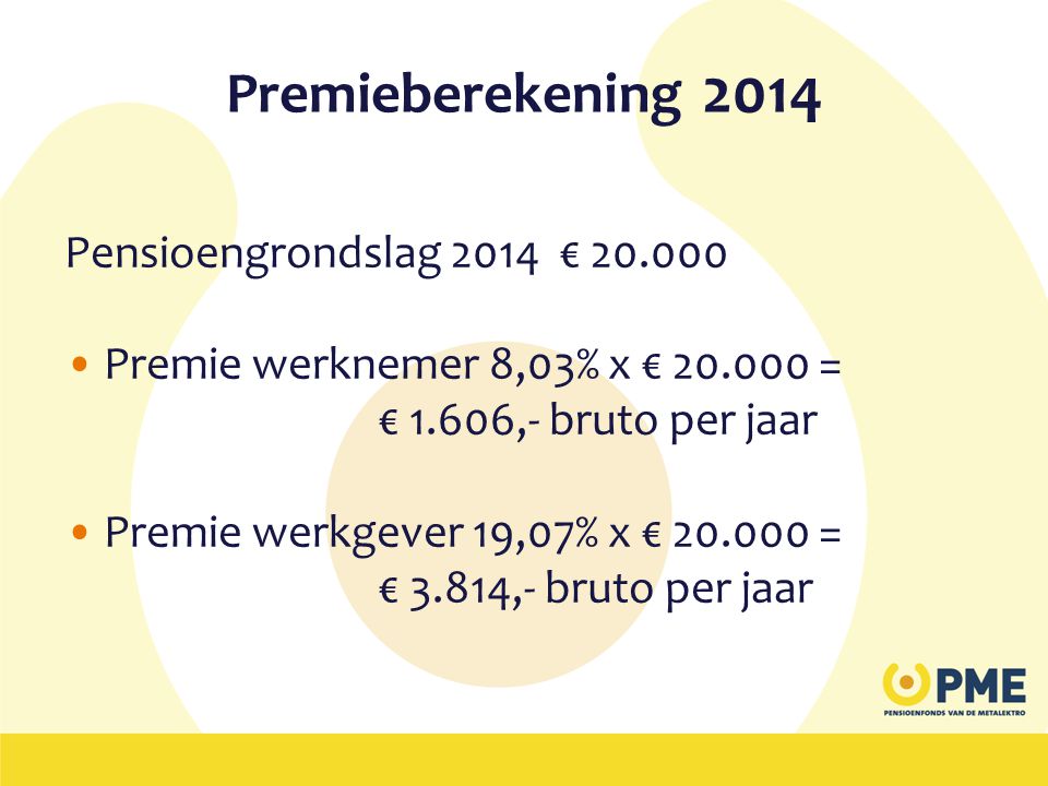 Premieberekening 2014 Pensioengrondslag 2014 €