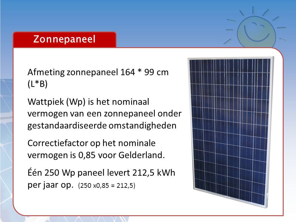 Afmeting zonnepaneel 164 * 99 cm (L*B)