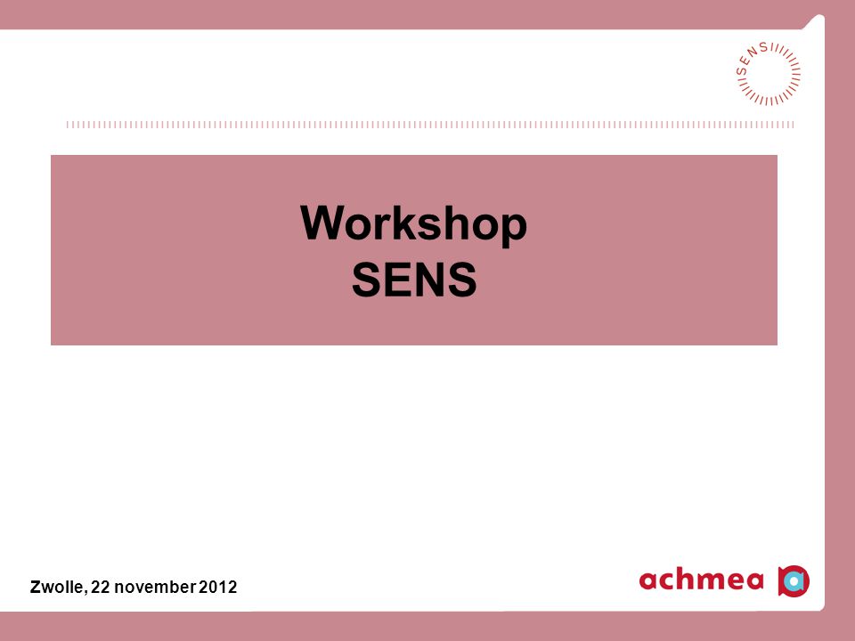 Workshop SENS Zwolle, 22 november 2012