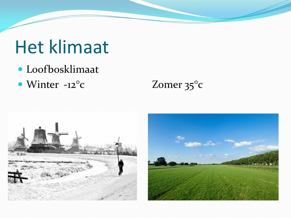 Het klimaat Loofbosklimaat Winter -12°c Zomer 35°c