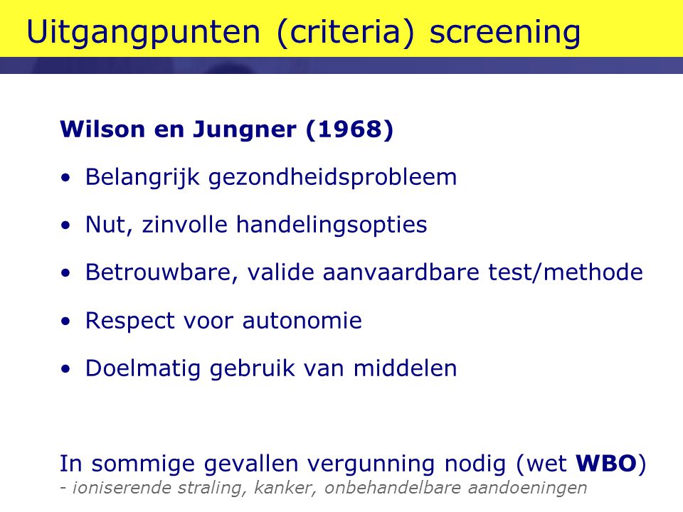 Uitgangpunten (criteria) screening