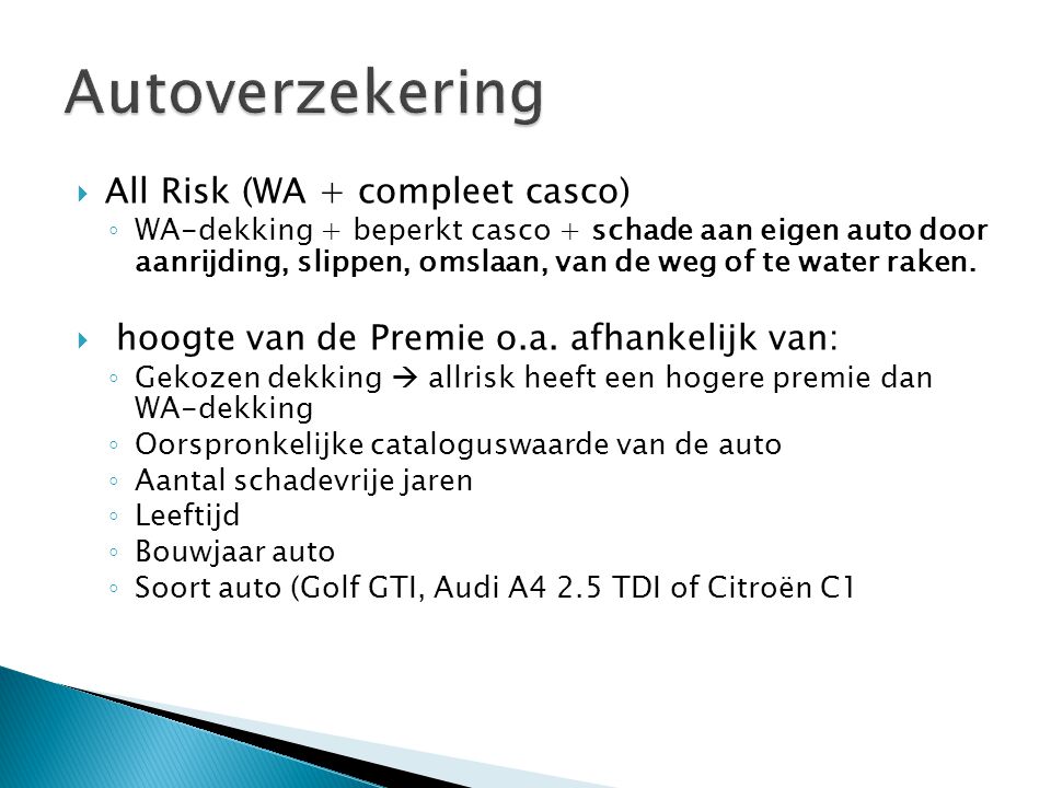 Autoverzekering All Risk (WA + compleet casco)