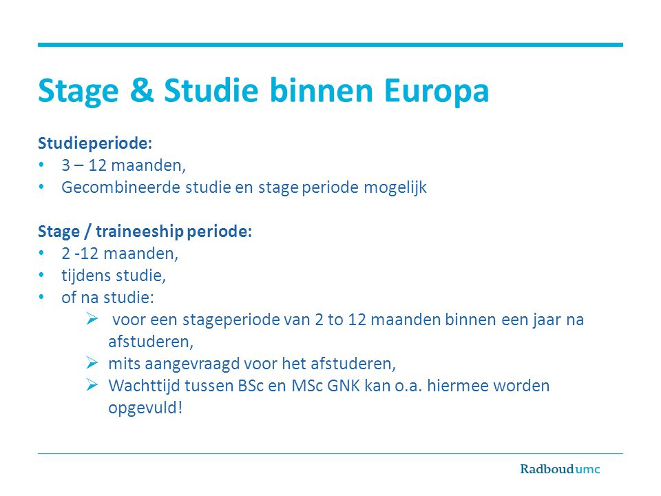 Stage & Studie binnen Europa
