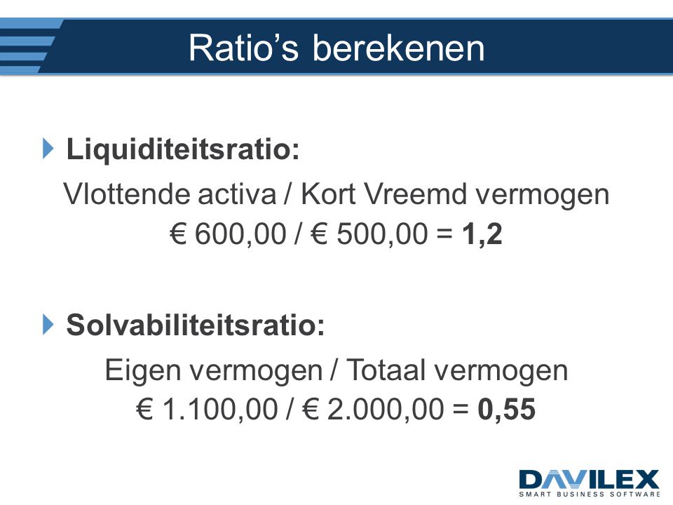 Ratio’s berekenen Liquiditeitsratio: