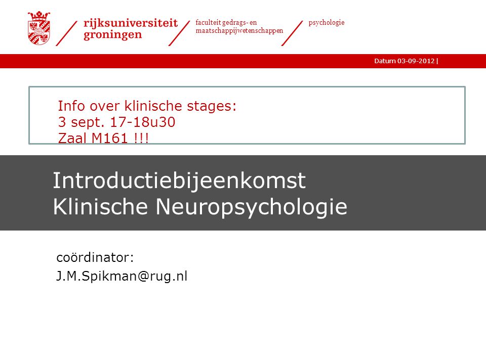 Introductiebijeenkomst Klinische Neuropsychologie