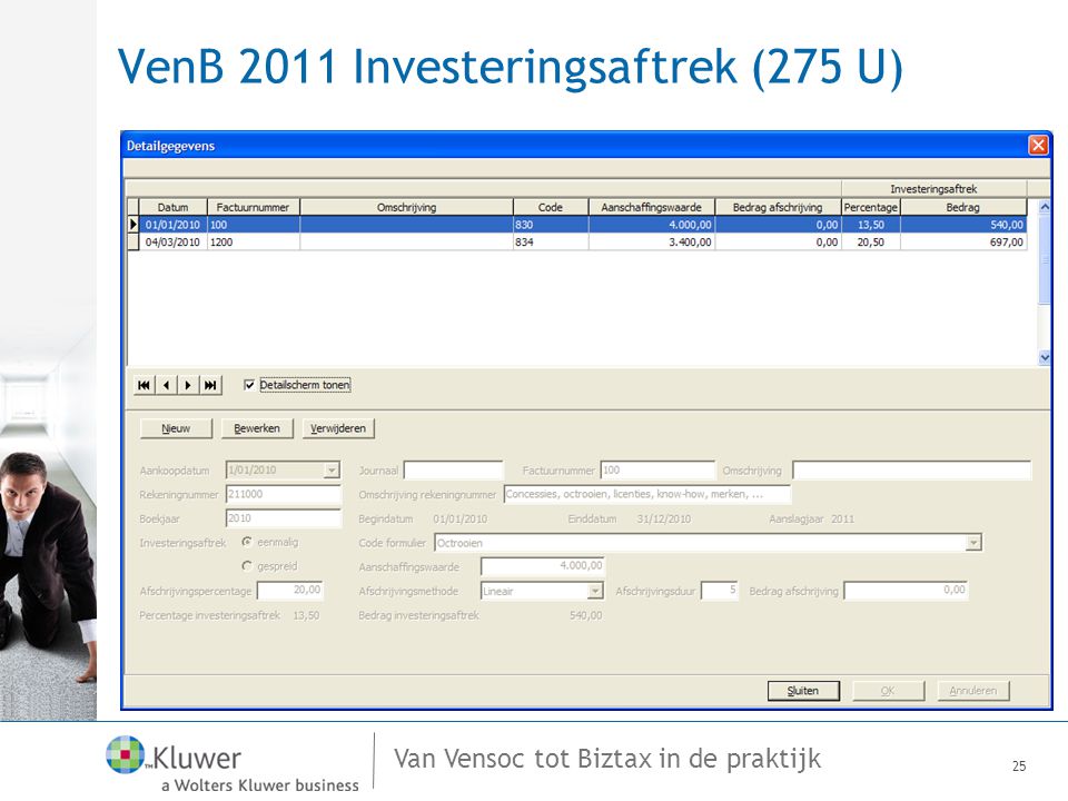 VenB 2011 Investeringsaftrek (275 U)
