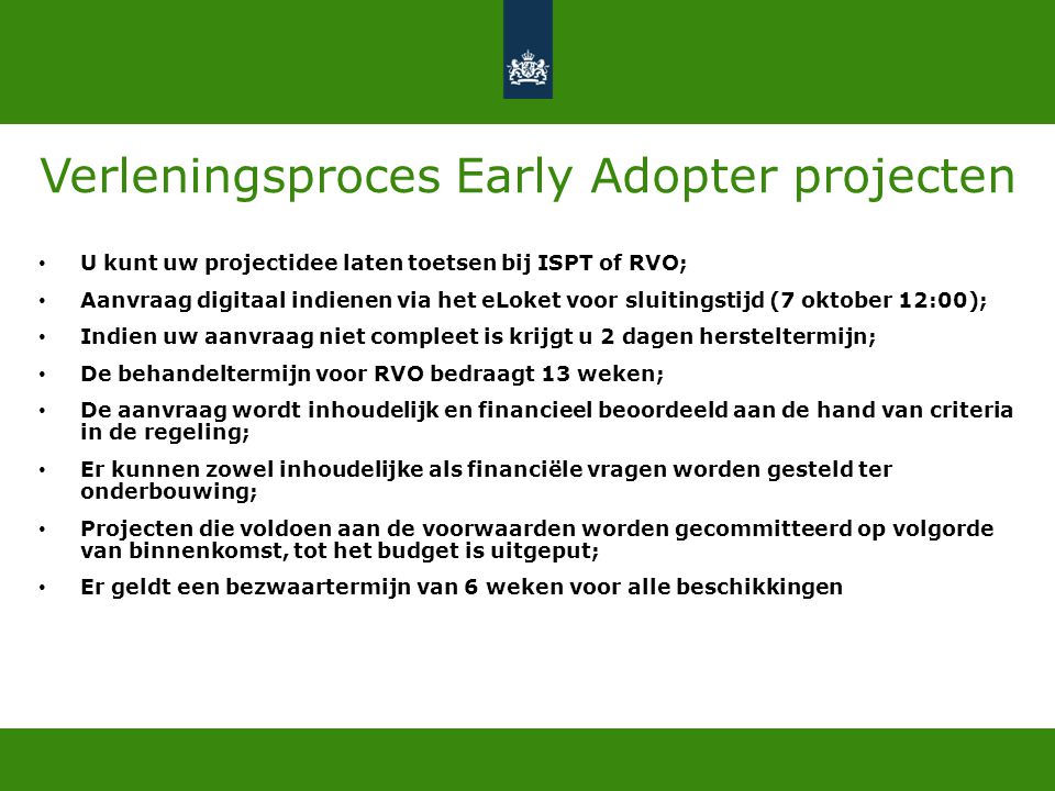 Verleningsproces Early Adopter projecten